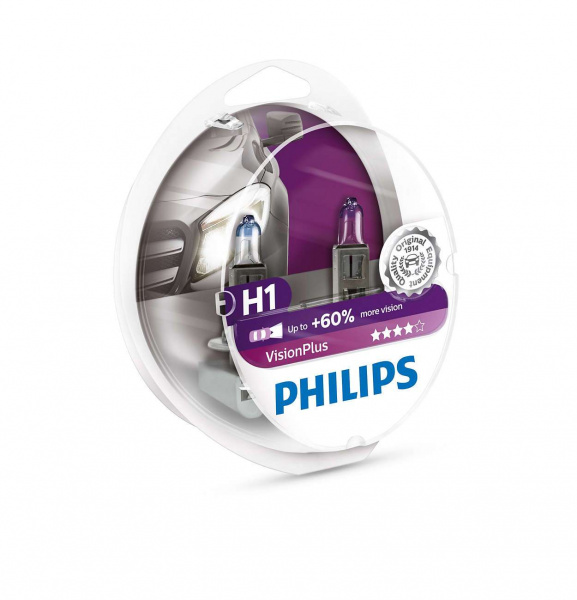 Philips H1 12V 55W Vision Plus +60% Set - 2 Stück